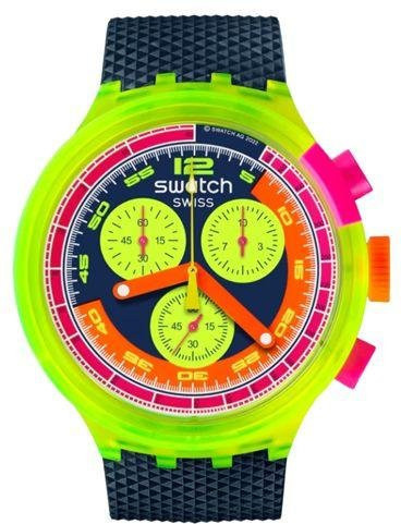 Swatch Armbanduhr, Quarz, Kunststoff, 47 mm, Grün, orange, Herren - Bild 1