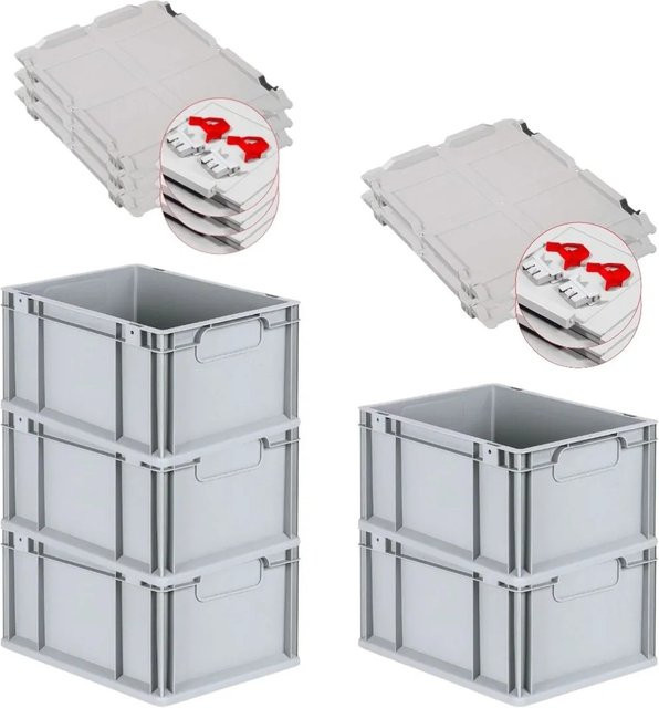 PROREGAL Spar Set 5x Eurobox Nextgen Economy mit Scharnierdeckel und roten Schiebeschnappverschlüssen, Grau, H x B x T: 22 x 30 x 40 cm, 20 Liter - Bild 1