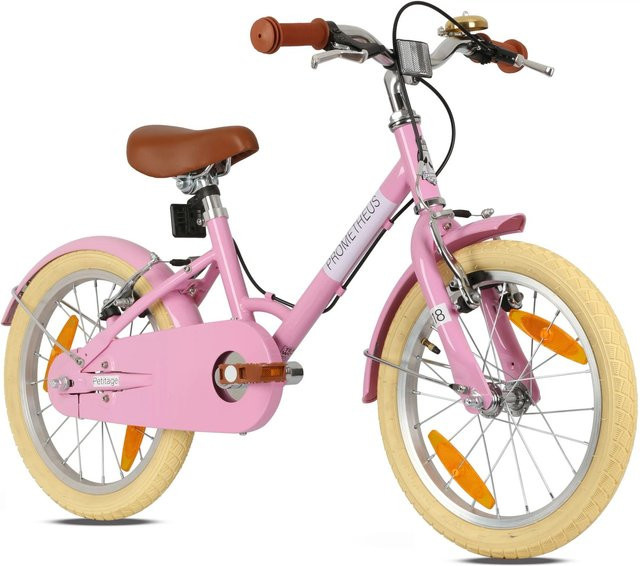 Prometheus Bikes Kinderfahrrad, 18 Zoll, Retro Look, mit Felgenbremse & Ständer, Rosa - Bild 1