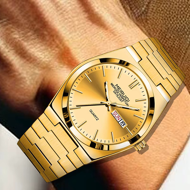 MEIRUIQI Armbanduhr Edelstahl, Gold, Quarz, Herren - Bild 5
