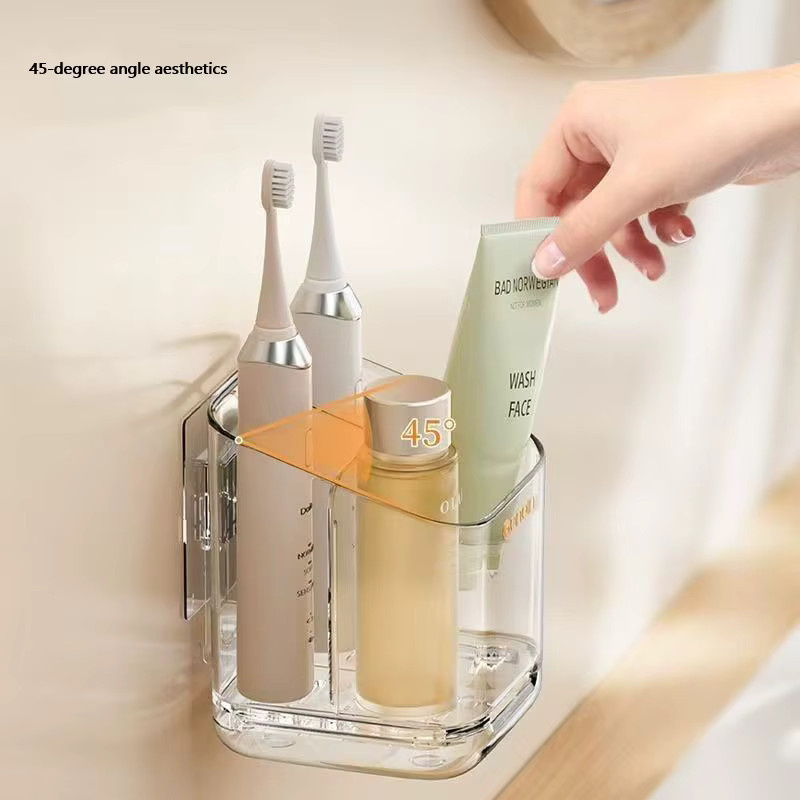 Enyawell Elektrischer Zahnbürstenhalter für das Badezimmer, Wandhalterung aus Kunststoff in Transparent, Selbstklebender Organizer ohne Bohren - Bild 1