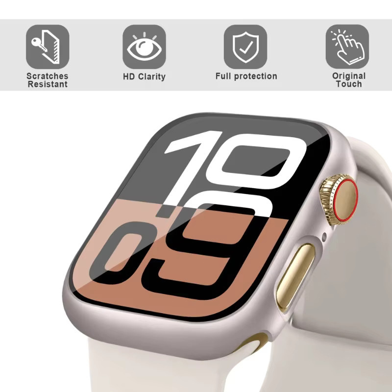 Apple Watch 11 Hülle, Matte Hard Bumper, Displayschutzfolie, Silber, Unisex - Bild 5