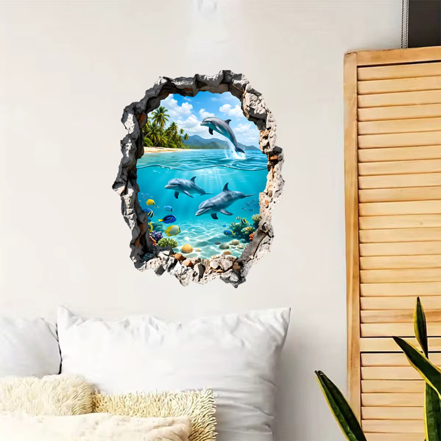 Kingsmile 3D Delfin Ozean Wandaufkleber, Entfernbare Unterwasser Meeresleben Wandsticker in Mehrfarbig für Kinderzimmer und Badezimmer - Bild 2
