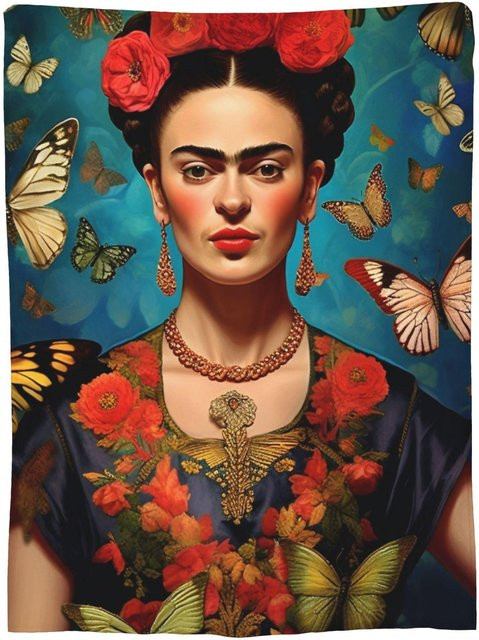 F-Frida K-Kahlo Korallenfleece Plüsch Decke für Sommer und Klimaanlage, Multicolour, B/B: 130 x 170 cm - Bild 1