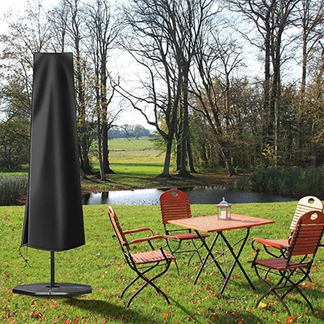 Wasserdichter Regenschirm-Ersatzbezug aus Polyester in Schwarz für Garten und Terrasse, Durchmesser: 190 cm, Tiefe: 57 cm - Bild 1
