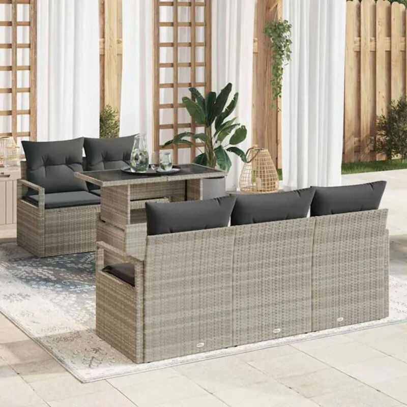 VIDAXL Loungemöbel Sofa Set aus Polyrattan mit 6 Kissen in Grau, modern und minimalistisch - Bild 1
