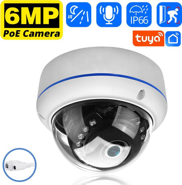 Smart Leben 6MP POE Dome IP Sicherheit Kamera für den Außenbereich, Wasserdicht, Weiß, mit Audioaufnahme und Videoüberwachung - Bild 1