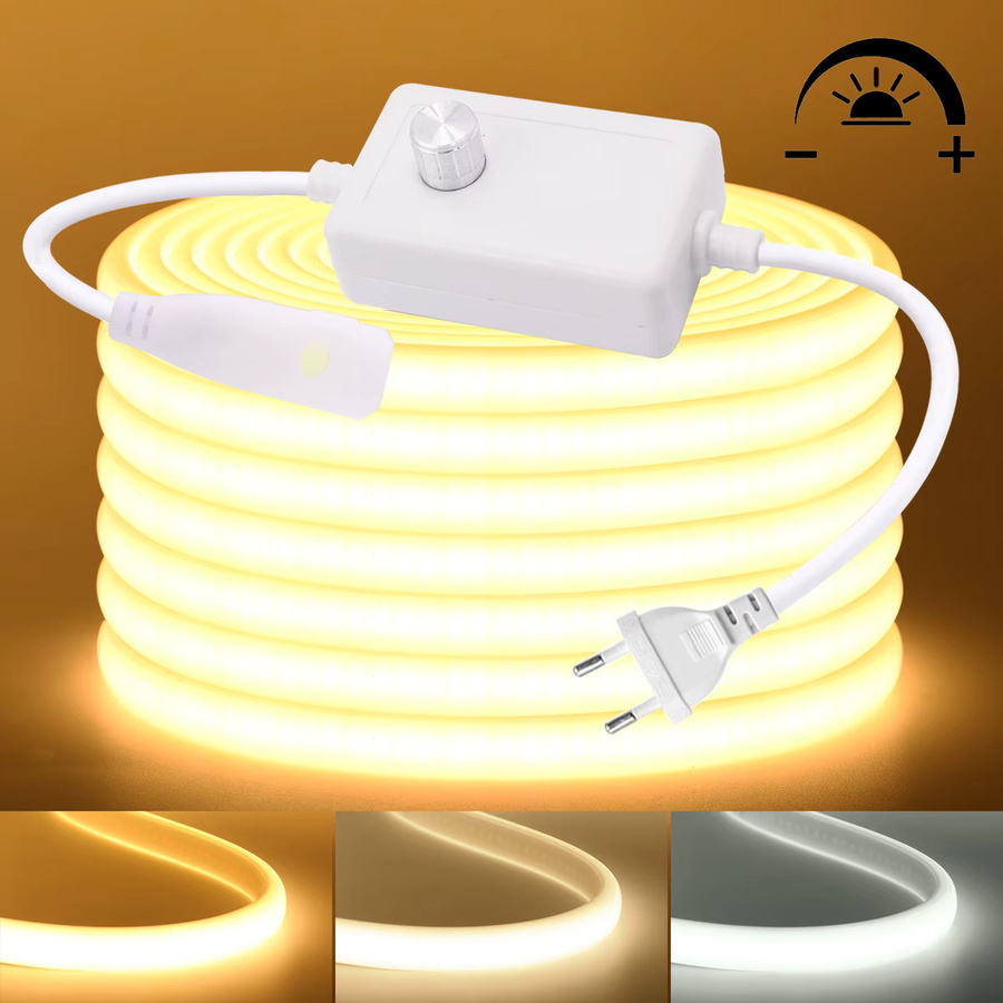 HEGEHE COB-LED-Streifenlicht mit Dimmer-Stecker, IP65 wasserdicht, selbstklebend, weiß, für Küchenschränke - Bild 2
