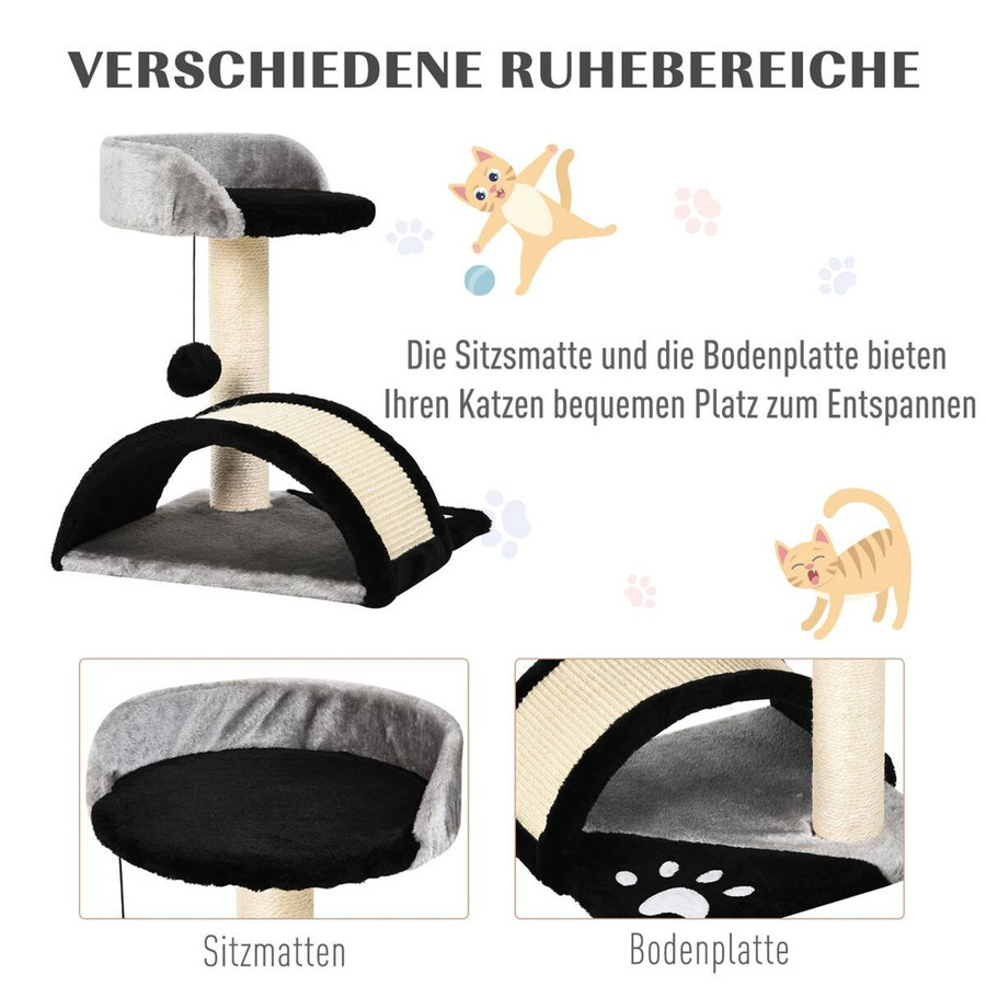 PawHut Katzenbaum mit Höhle und integriertem Spielzeug in Schwarz, B/H/T: 36 x 44 x 36 cm - Bild 4