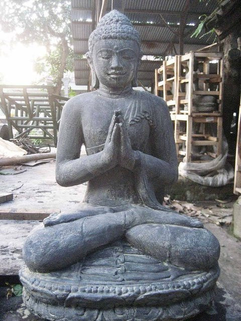 Große Buddha Figur aus Guss-Stein in Sitzposition für den Garten, Höhe: 60 cm - Bild 1
