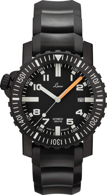 Laco Einsatzuhr, Automatik, Edelstahl, 45,8 mm, Kautschuk, Schwarz - Bild 1