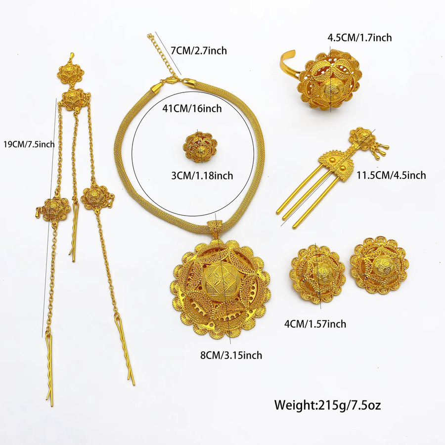 Schmuckset 6-teilig, Gold, Blumenform, Damen, Hochzeit - Bild 4