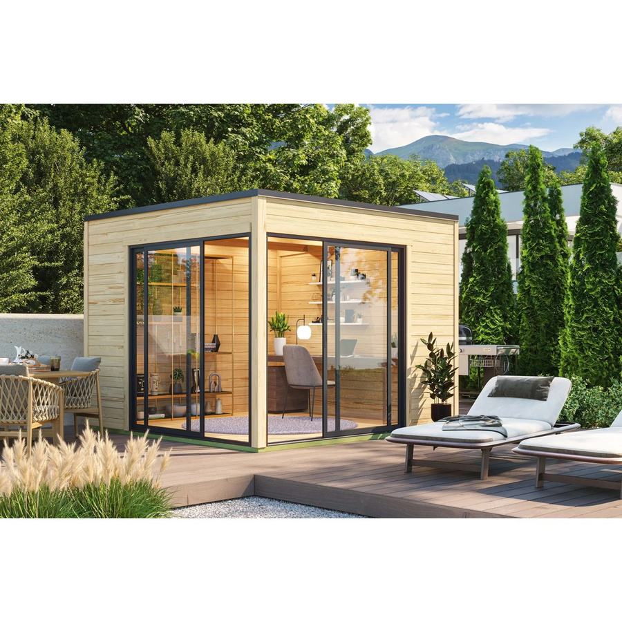 Blockbohlenhaus Lasita Palermo Gartenhaus mit Flachdach naturbelassen braun B/H/T: 300 x 239,4 x 300 cm - Bild 4