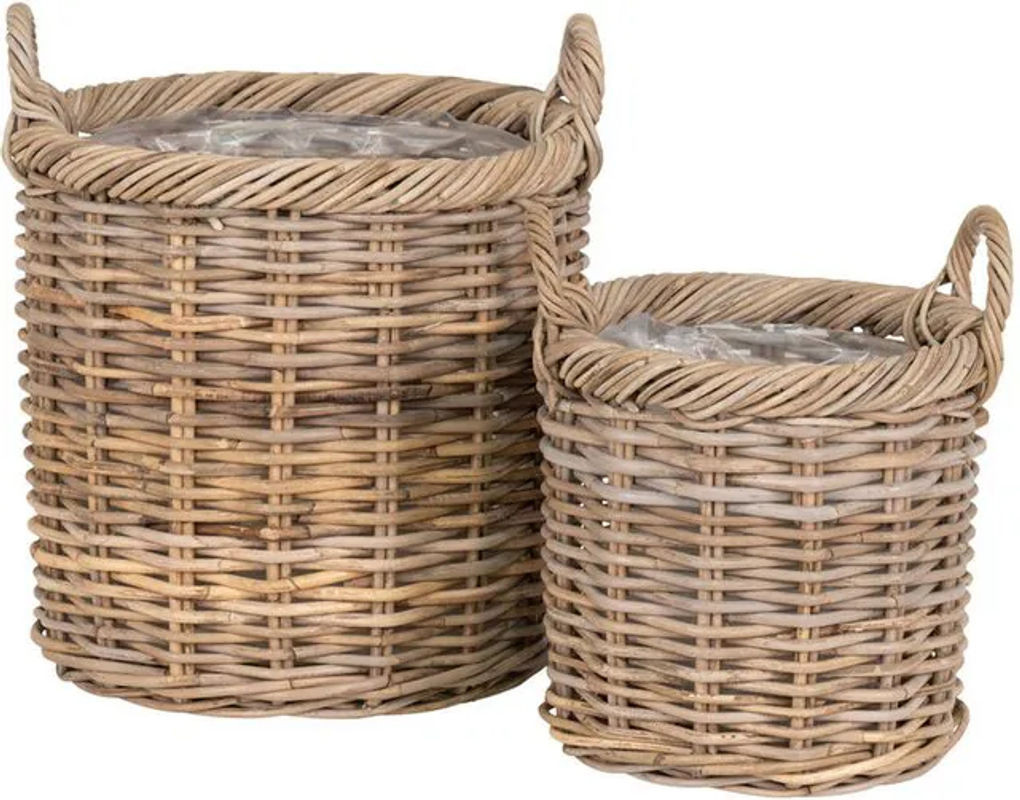 Gili Korbset aus Rattan in Natur Braun im Landhausstil, 2er Set, rund und stehend - Bild 1