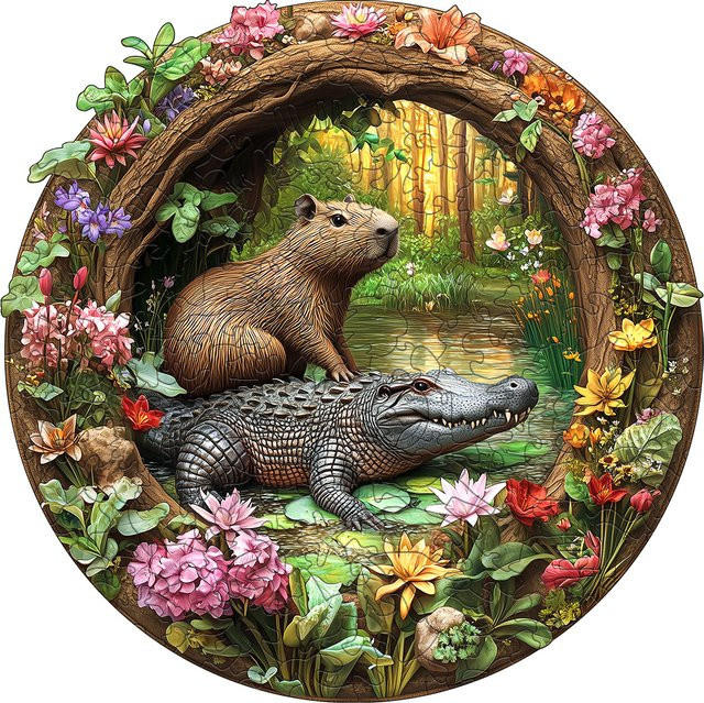 Supretty Capybara & Krokodil Holzpuzzle, Tiere - Bild 1