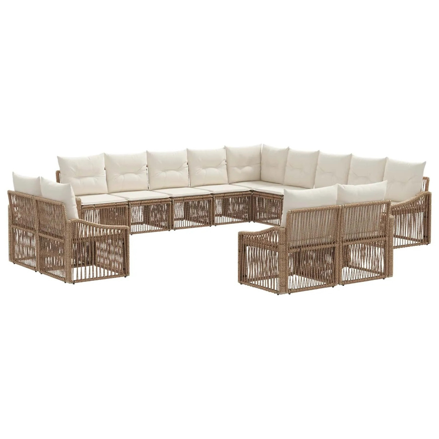 vidaXL Gartensofa-Set 13-teilig in U-Form aus Poly-Rattan und pulverbeschichtetem Stahl, Beige - Bild 2