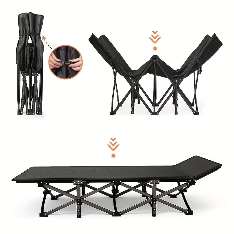 Super life Klappbares Campingbett für Erwachsene in Schwarz mit robustem Metallgestell und Stoffbezug - Bild 4