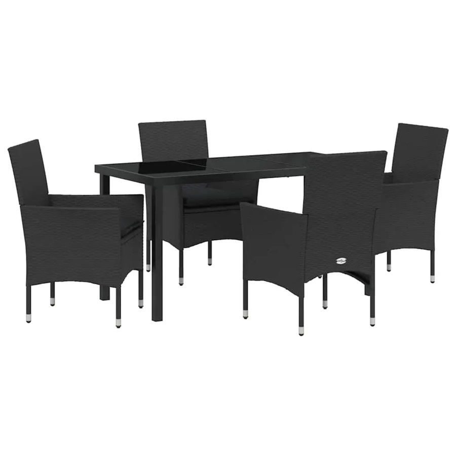 vidaXL Garten Essgruppe aus Poly Rattan in Schwarz mit 5-teiligem Set und Kissen - Bild 2