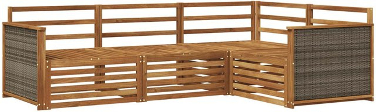 vidaxl Outdoor-Sofagarnitur aus Massivholz Akazie in Natur, 4-teiliges Loungemöbel-Set in Braun und Grau im modernen minimalistischen Design - Bild 1