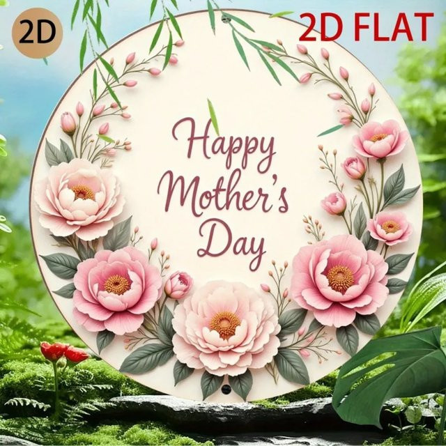 Runde Blumen-Plakette von CIFBUY mit pinkfarbenem Pfingstrosen-Design, metallene Wanddekoration mit 3D-Effekt, Durchmesser: 20 cm - Bild 1