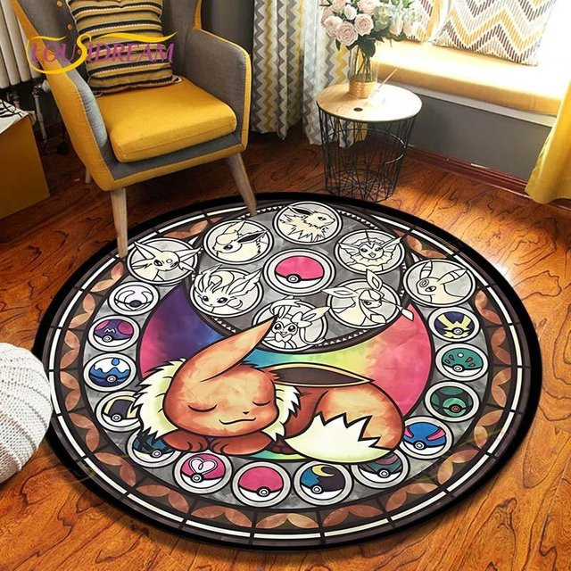 Runder Pokemon Teppich von new Yunheng, bunte Bodenmatte aus Flanell für Kinderzimmer und Schlafzimmer, Durchmesser: 60 cm - Bild 1
