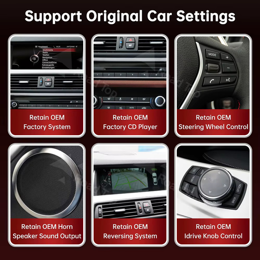 RoadTop Wireless CarPlay und Android Auto Multimedia Radio mit Linux Bildschirm für BMW 5er F10 F11 CIC NBT System, 10,25 Zoll, Schwarz - Bild 3