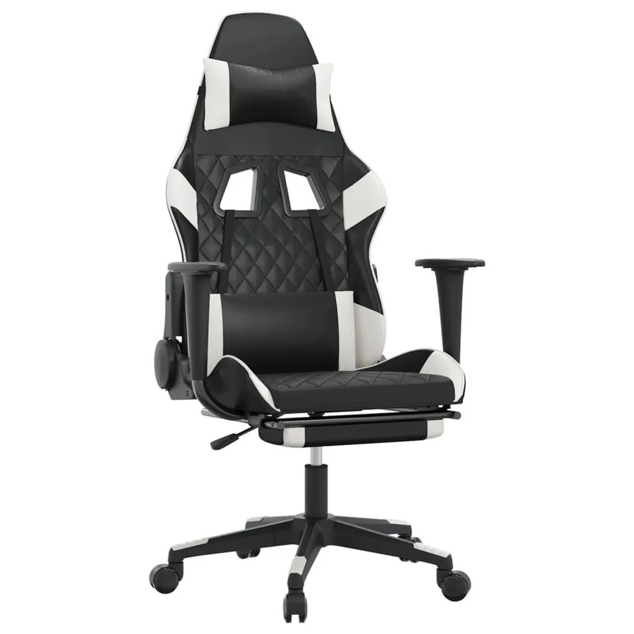 vidaXL Gaming-Stuhl in Schwarz & Weiß aus Kunstleder mit Massagefunktion und Fußstütze - Bild 2