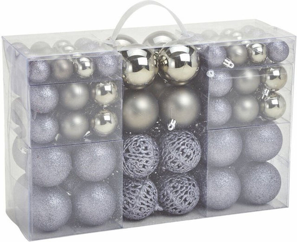 Spetebo Christbaumkugeln im 100er Set aus Kunststoff, runde Hängeornamente für Weihnachten in Grau und Silber - Bild 1