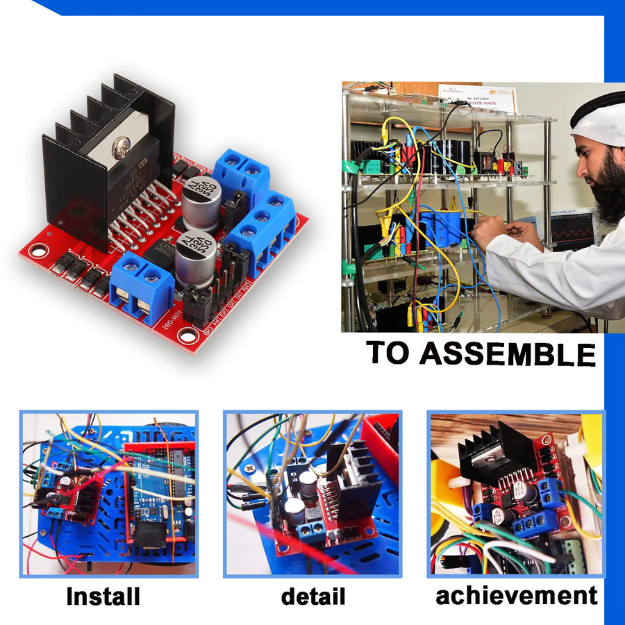 AOKIN L298N Motor Drive Controller Board DC Dual H-Bridge Roboter Schrittmotorsteuerung und Antriebsmodul für Arduino Smart Car in Rot - Bild 4