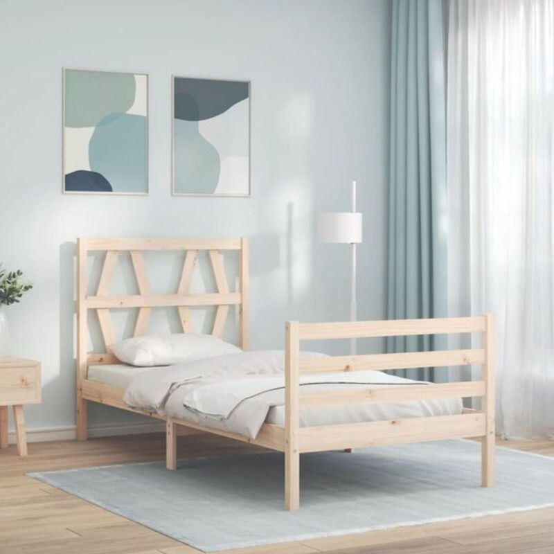 Massivholzbett aus Kiefer mit Kopfteil von Vidaxl in Braun, B/T/H: 90 x 200 cm - Bild 1