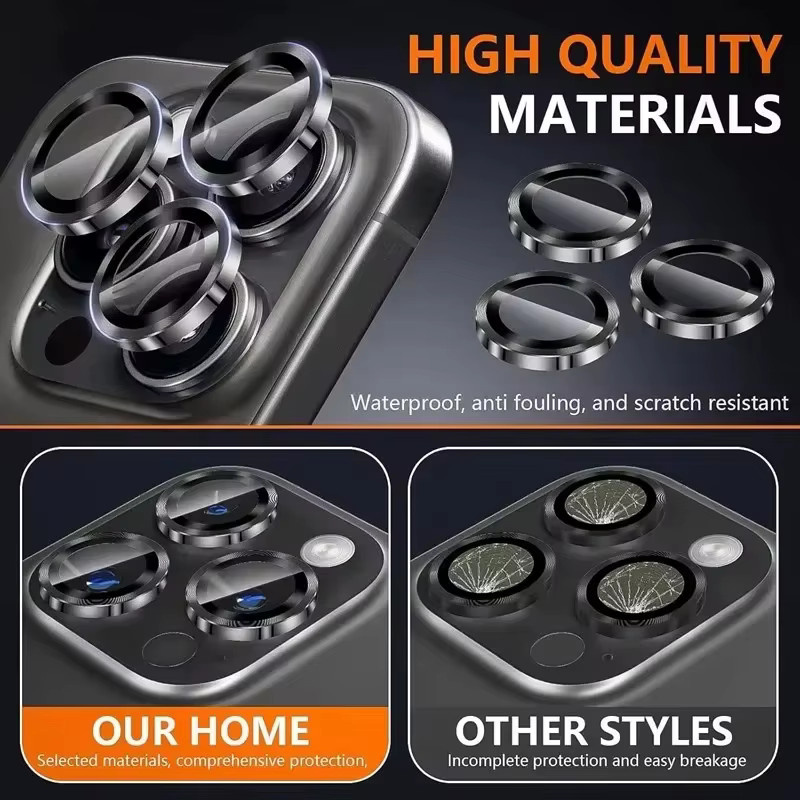 Ziai Metall-Kameraobjektivschutzglas für Apple iPhone 15, 14, 13, 12, 11 Pro Max und Plus, in Schwarz und Silber - Bild 2