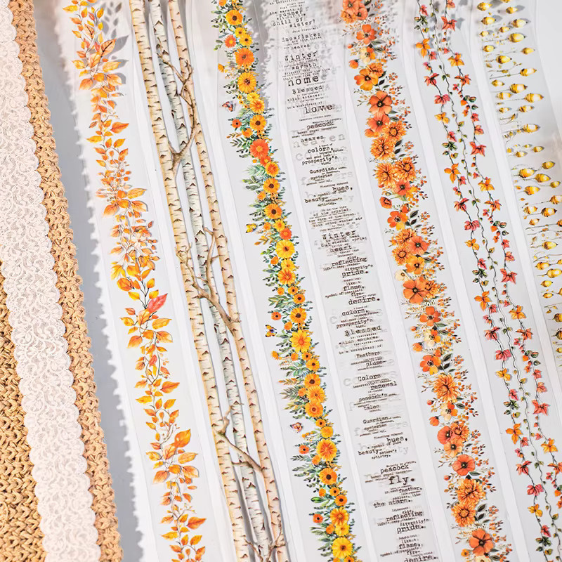 2 Rollen Washi Tape mit nostalgischem Herbstmotiv in Multicolour zur Dekoration deines Tagebuchs - Bild 1
