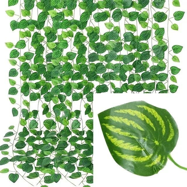Binchi Künstliche Grüne Efeublätter als Hängende Ranke und Girlande für Garten, Hochzeit und Heimdekoration, Länge: 2 m - Bild 1