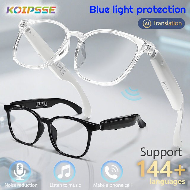 Smarte KI-Übersetzungsbrille von Koipsse in Schwarz mit kabelloser Touch-Bedienung und integriertem Lautsprecher - Bild 1