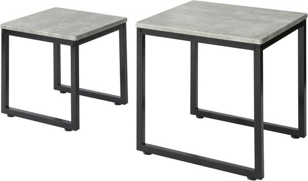 SoBuy 2er Set Couchtisch und Beistelltisch in Grau mit quadratischen Ablageflächen aus Spanplatte und Eisen
