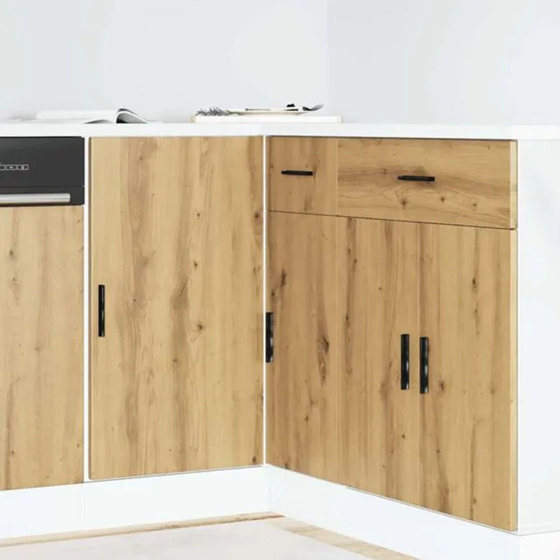Küchenunterschrank Lyon Spülenschrank von vidaxl aus Holzwerkstoff in Eiche Natur und Beige mit Drehtüren im modernen Design - Bild 1
