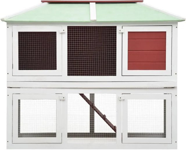 vidaXL Kleintierstall für Kaninchen aus lackiertem Tannenholz in Rot, 2 Etagen, B: 105,0 cm, H: 68,0 cm, T: 68,0 cm - Bild 1