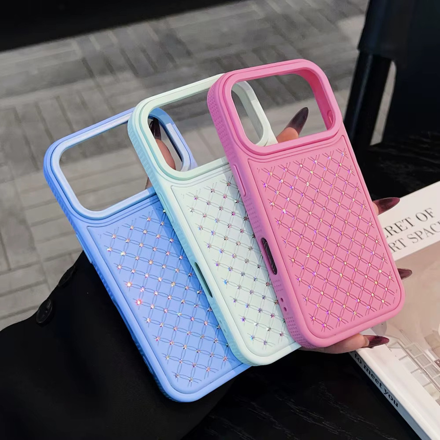 Glitzernde Sternenhimmel Lederhülle für Apple iPhone 17E 17 16 15 14 13 Pro Max in Blau und Multicolour mit mattierter Rautenstruktur und stoßfestem Schutz - Bild 2