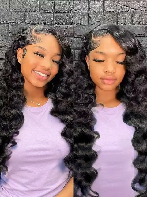 AMYTUD Lace-Frontal-Perücke, Echthaar, tiefes Wellenmuster, Damen - Bild 1