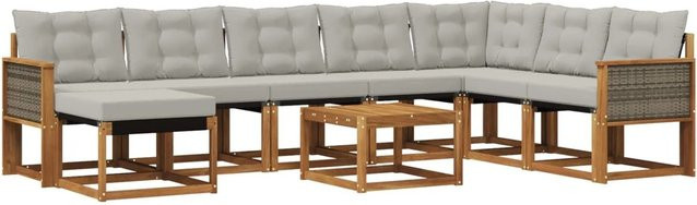 vidaXL Outdoor-Sofagarnitur L-Form aus Akazienholz mit Kissen in Natur und Grau - Bild 1