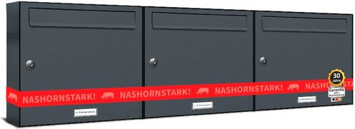 AL Briefkasten für 3 Parteien, Aufputzmontage, grau, B/H/T: 115,9 x 34,5 x 11,6 cm - Bild 1