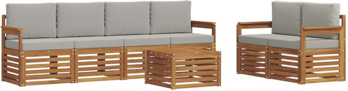 7-teilige Outdoor-Sofagarnitur aus Akazie mit Kissen in Natur und Hellgrau von vidaXL - Bild 1