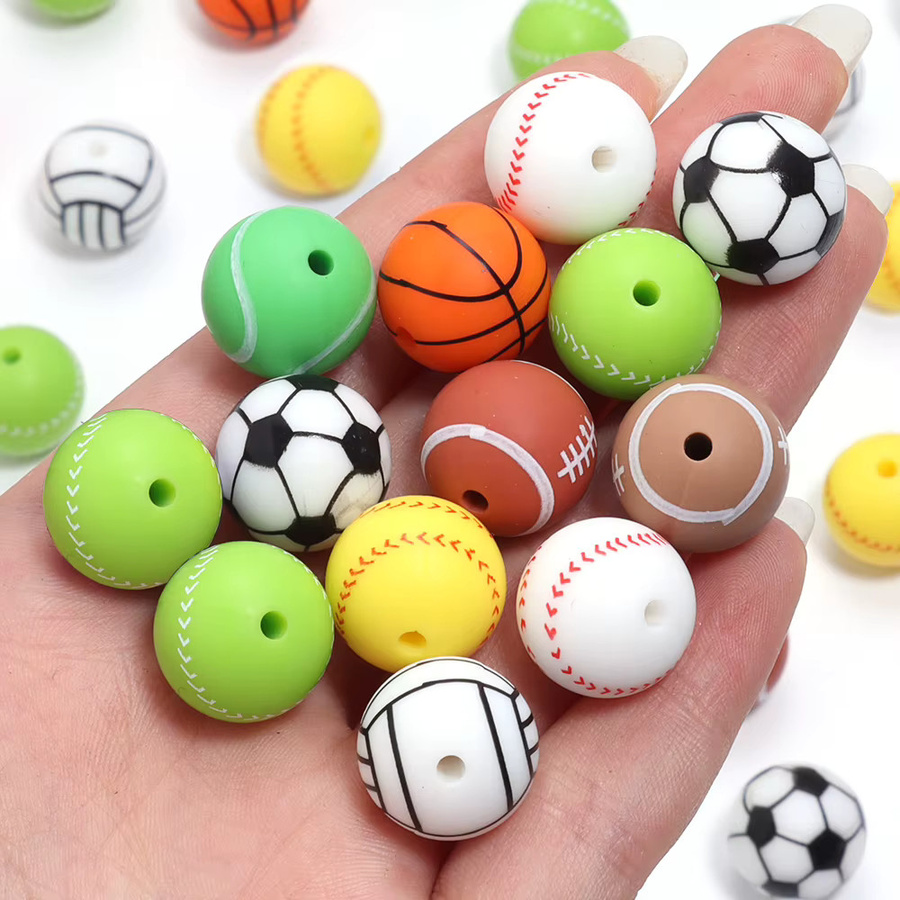 SAUVOO Silikonperlen, rund, 15 mm, Fußball, Baseball, Tennis, Basketball - Bild 2