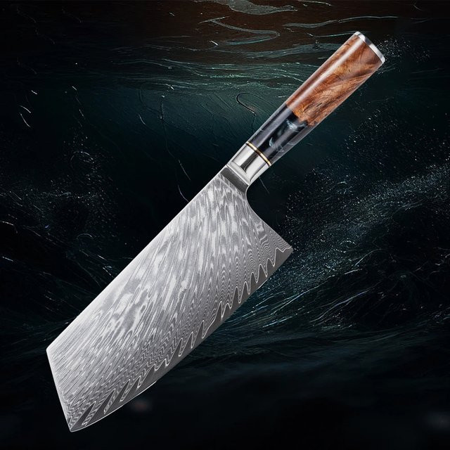 Baovim Gyuto Küchenmesser aus 67-Lagen japanischem Damaststahl in Silber mit Holzgriff, 7,5 Zoll - Bild 1
