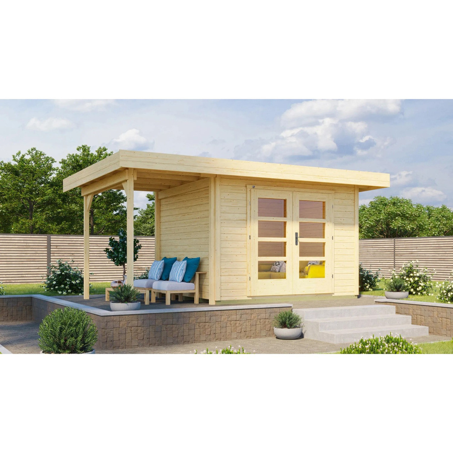 WEKA Gartenhaus 126 A Gr.2 aus Holz in Beige mit Flachdach und Vordach B/H/T: 500 x 226 x 375 cm - Bild 2