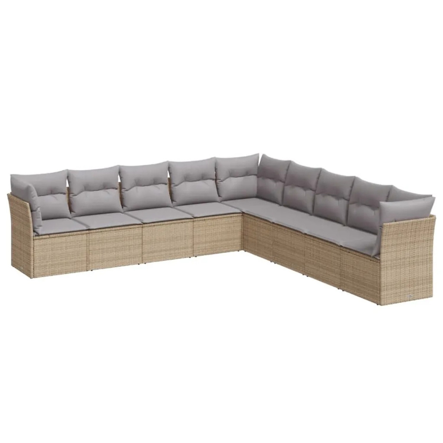 vidaXL 9-tlg Garten-Sofagarnitur in U-Form aus beige farbenem PE-Rattan mit Sitzkissen und Stauraum - Bild 2