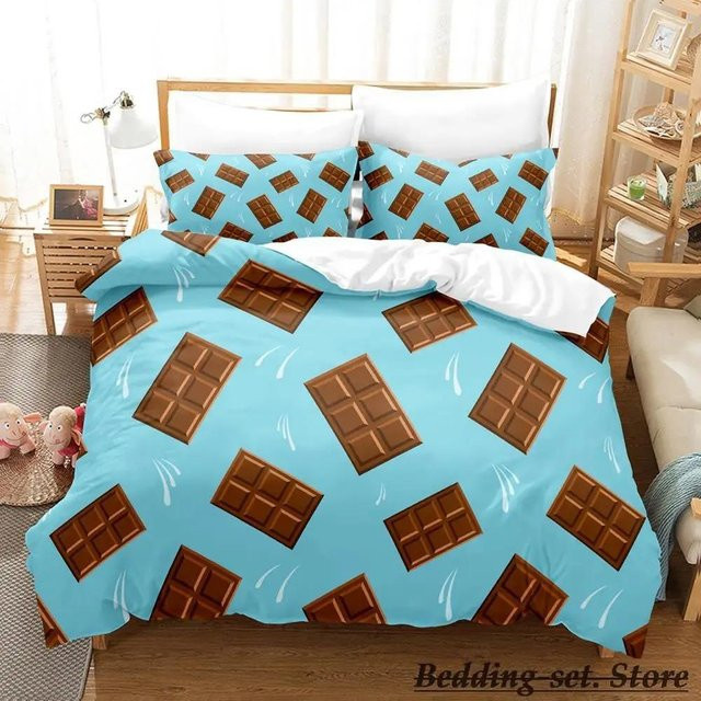 Wucifang Bags Bettwäscheset mit Schokoladenmuster in Blau, 2-teilig aus Mikrofaser, Breite: 70 cm, Länge: 133 cm - Bild 1
