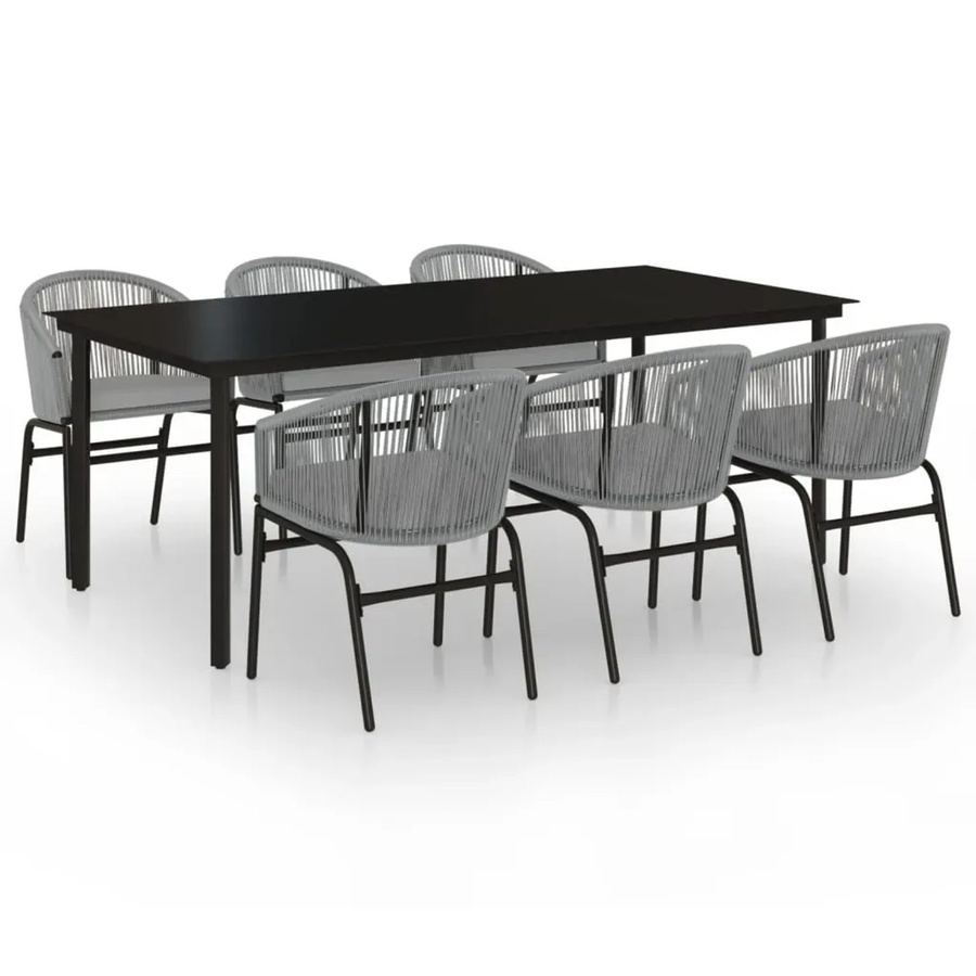 vidaXL 7-teilige Garten-Essgruppe in Grau mit gehärtetem Glas und pulverbeschichtetem Stahl - Bild 2