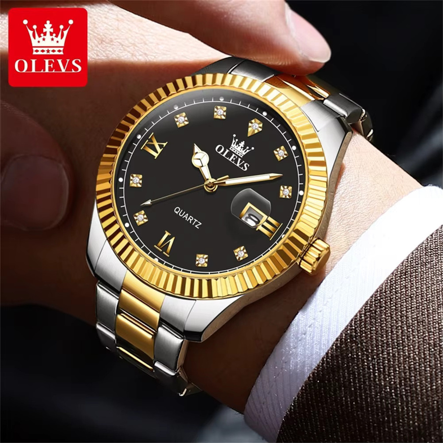 OLEVS Armbanduhr, Quarz, Edelstahl, Gold, Schwarz, Herren - Bild 5