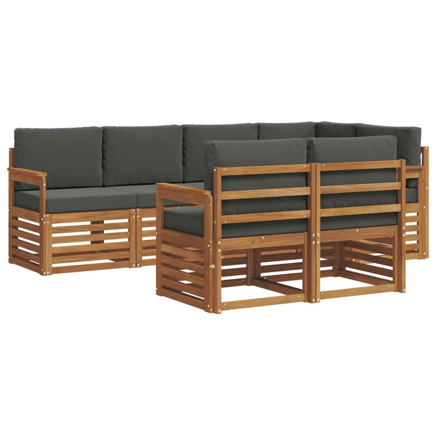 vidaXL Sofagarnitur aus Massivholz Akazie in Natur und Anthrazit, 7-teiliges Set mit Ecksofa und Kissen im modernen Latten-Design - Bild 2